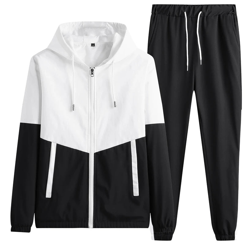 2025 Men’s Tracksuit 2-Piece Set — Hooded Jacket & Jogger Pants for Casual, Running & Sports