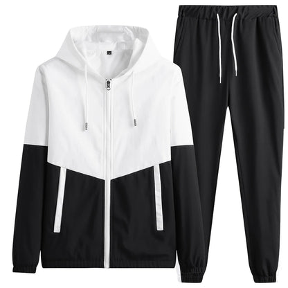 2025 Men’s Tracksuit 2-Piece Set — Hooded Jacket & Jogger Pants for Casual, Running & Sports