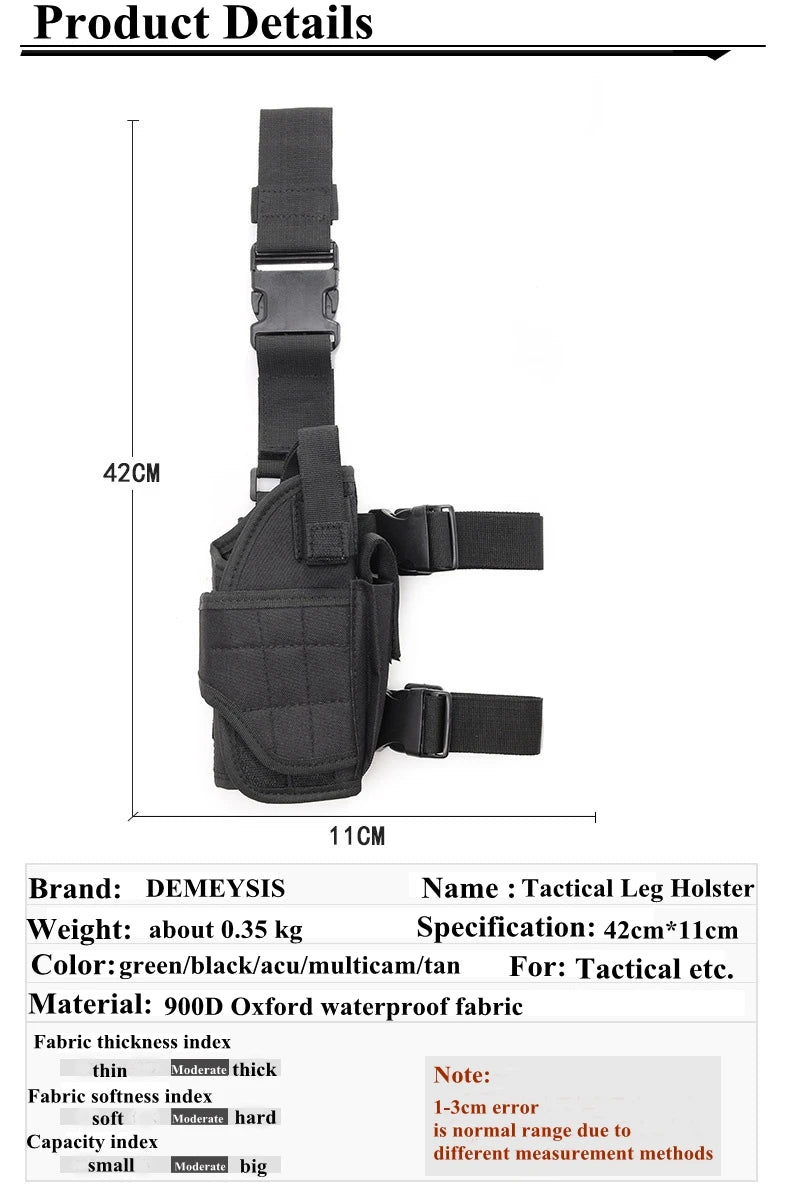 Universal Drop Leg Gun Holster - Right-Handed Tactical Thigh Pistol Bag & Pouch for All Handguns