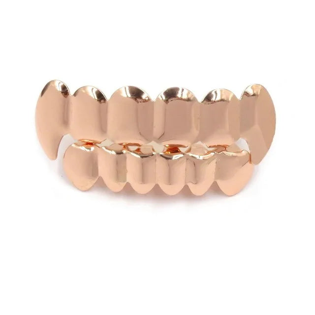 TOPGRILLZ Rose Gold Hip Hop Teeth Grillz Set - Top & Bottom Plated Tooth Caps for Party, Christmas & Costume Style