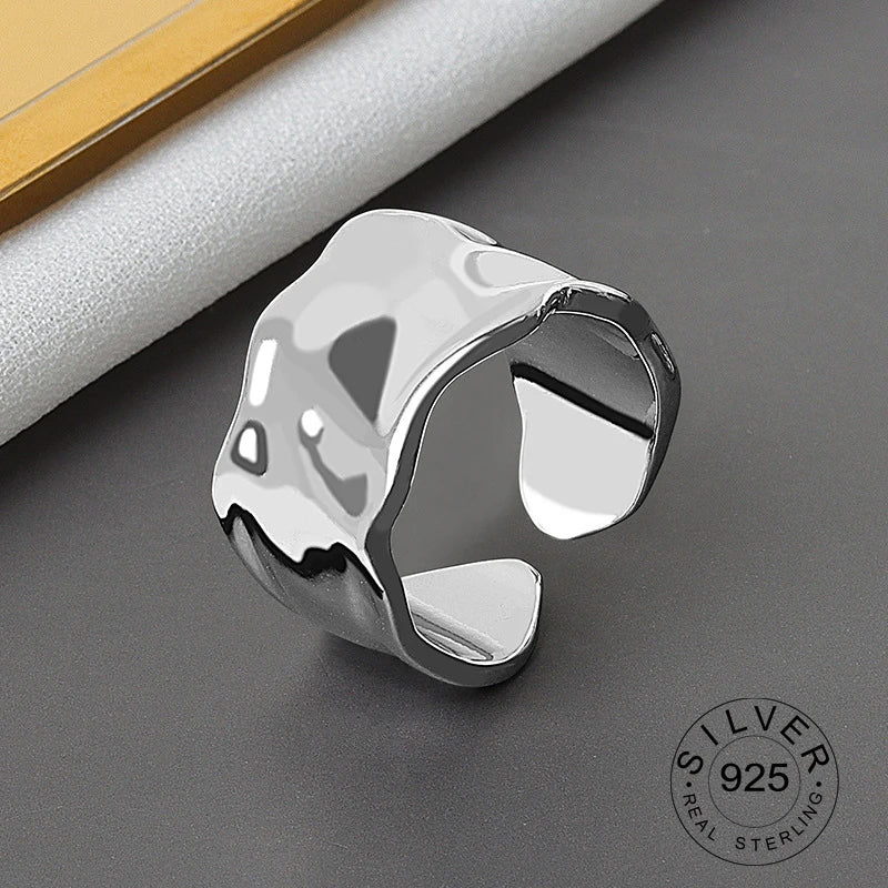 925 Sterling Silver Women’s Open Wave Ring – Irregular Wide Noodle Design Gift