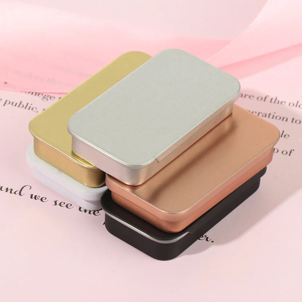 Metal Rectangular Mini Tin Box – Hinged Push-Top Candy, Pill & Small Storage Container