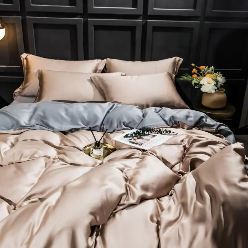 Liv-Esthete 100% Silk Bedding Set - Mulberry Silk Quilt Cover, Bed Sheet & Pillowcase, Queen/King Size Bed Linen