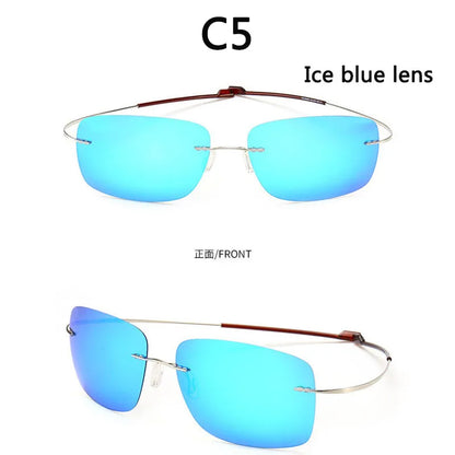2025 New Cool 100% Pure Titanium Rimless Sunglasses – Polarized Grey Lenses, Super Thin, UV400 Protection, Oculos De Sol