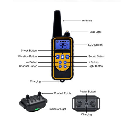 Electric Dog Training Collar: Waterproof Bark Collar with Remote Control, Rechargeable Anti-Barking Device for All Size Dogs
