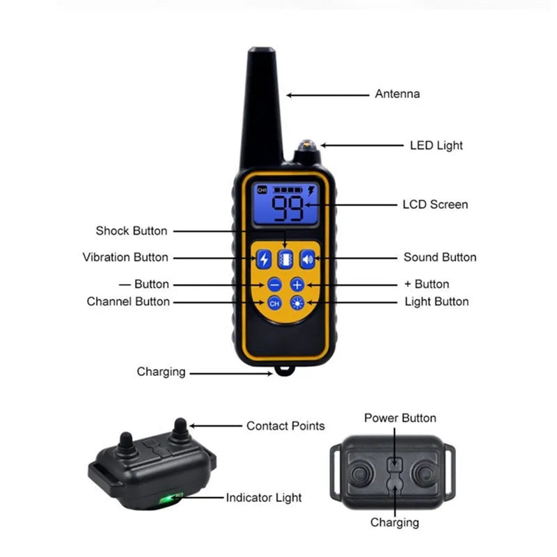 Waterproof Electric Dog Training Collar with Remote – Rechargeable Anti-Bark Control Device for All Dog Sizes