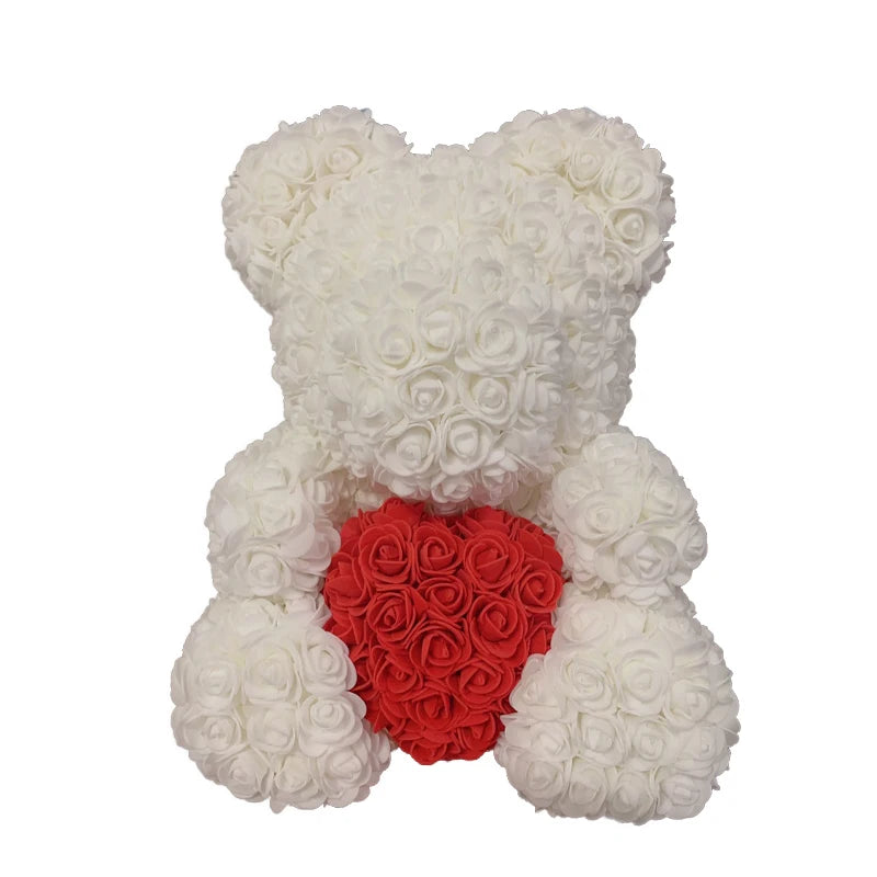 2024 40cm Rose Bear – Heart-Shaped Artificial Flower Teddy Bear for Valentine’s, Wedding, Birthday & Christmas Gifts