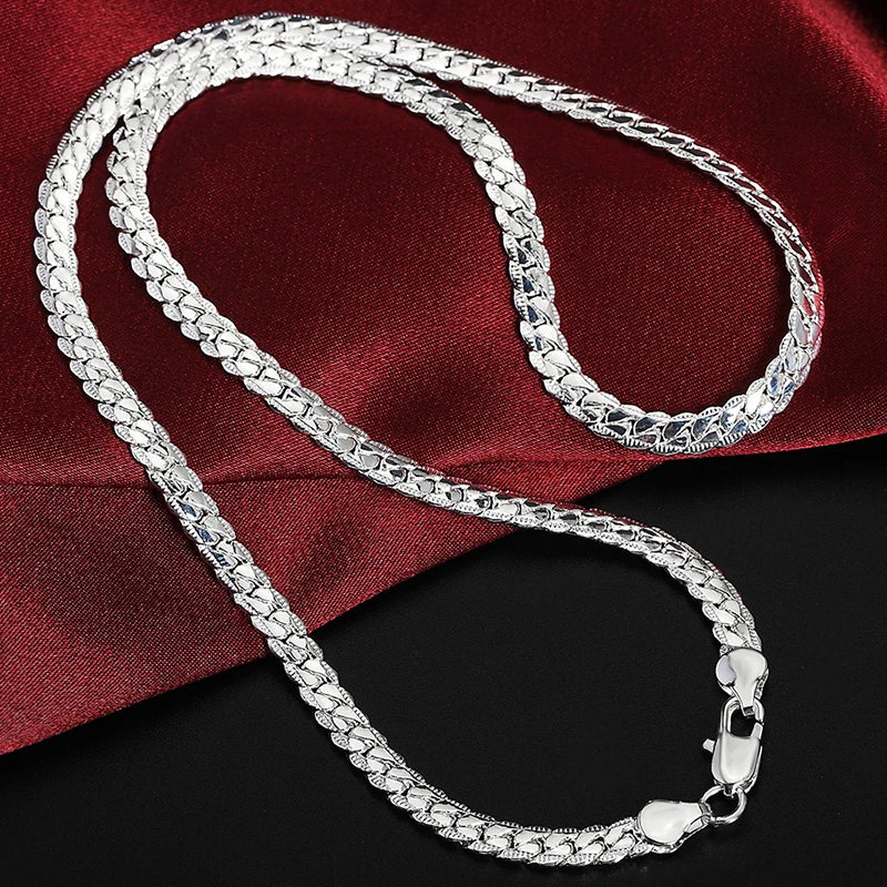 DOTEFFIL 925 Sterling Silver Side Chain Necklace & Bracelet – 6mm, 8-24 Inch, Fashion Charm Wedding Jewelry for Women & Men