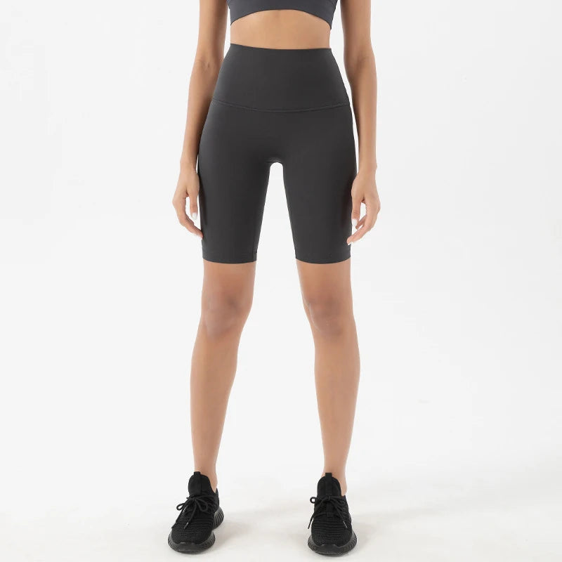 SOISOU Women’s High Waist Nylon Sports Shorts – Breathable No-Show Seamless Yoga, Gym & Cycling Fitness Shorts (24 Colors)