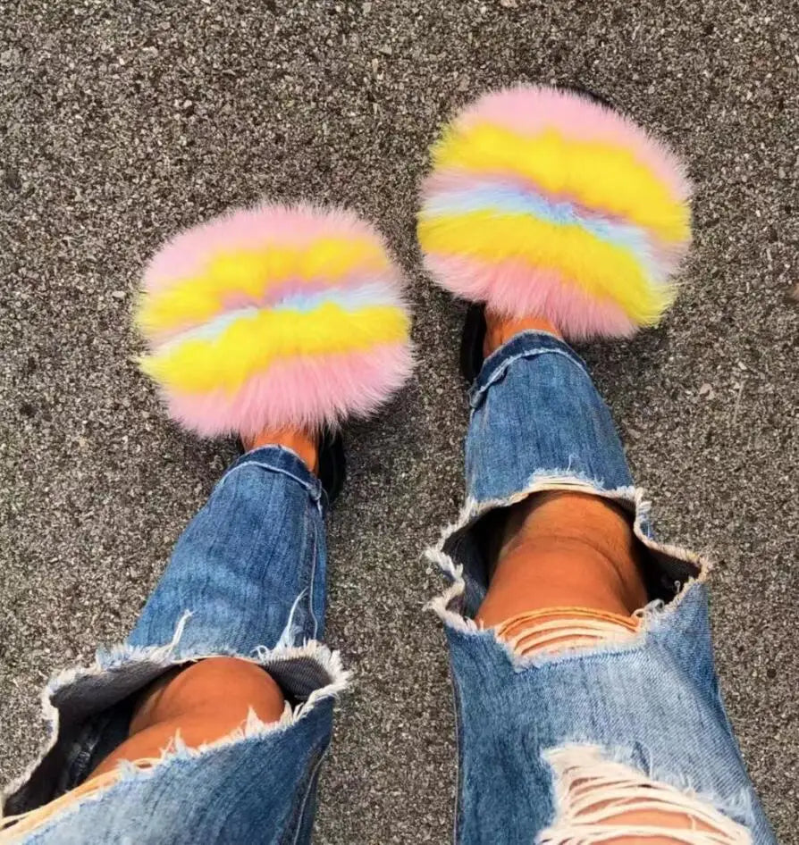 Girls’ Luxury Fluffy Fur Slippers – Warm Plush Indoor Flip Flop Slides for Women, New Arrival