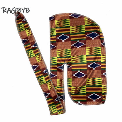 Unisex Ankara Silk Durag - Long Tail Silky Wave Cap Head Scarf for Men & Women