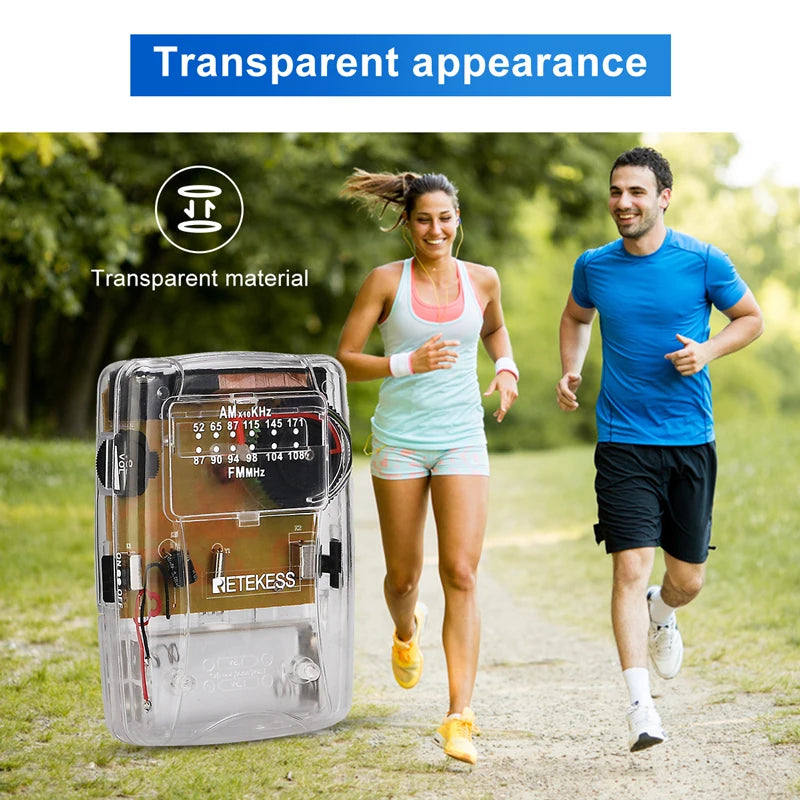 RETEKESS TR624 Transparent Portable AM/FM Radio - Pointer Tuning with Headphone Support for Church, Conference & Museum Guide Use