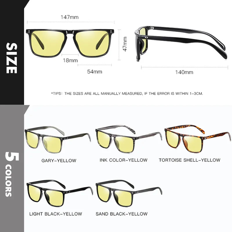 Brand Rivet Square Photochromic Sunglasses: Polarized Sun Glasses for Men & Women | Day Night Vision Anti-Glare | Zonnebril Heren