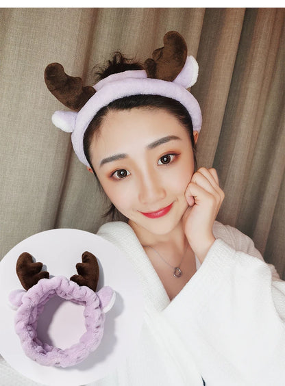 Soft Coral Fleece Bow Headband – Wash Face Hair Holder with Animal Ears for Women & Girls
