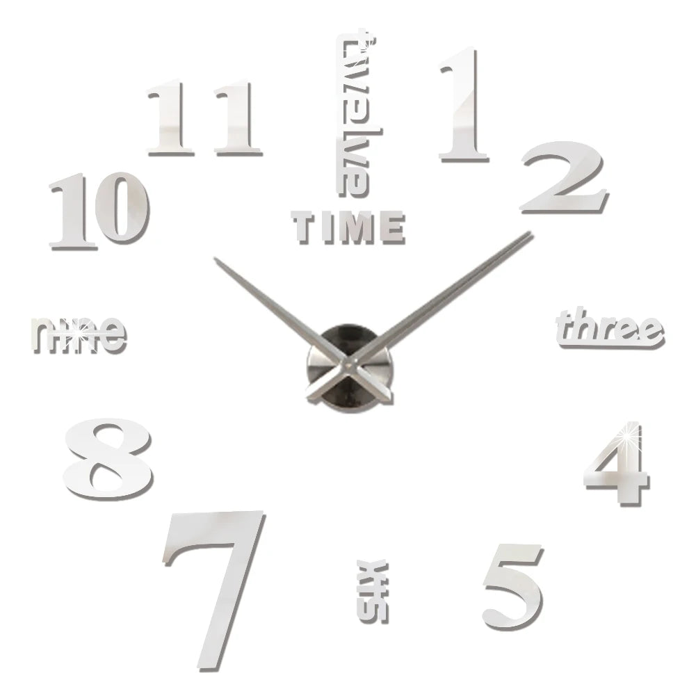 3D DIY Wall Clock - Modern Acrylic Mirror Sticker Quartz Clock For Living Room Decor With Silent Movement