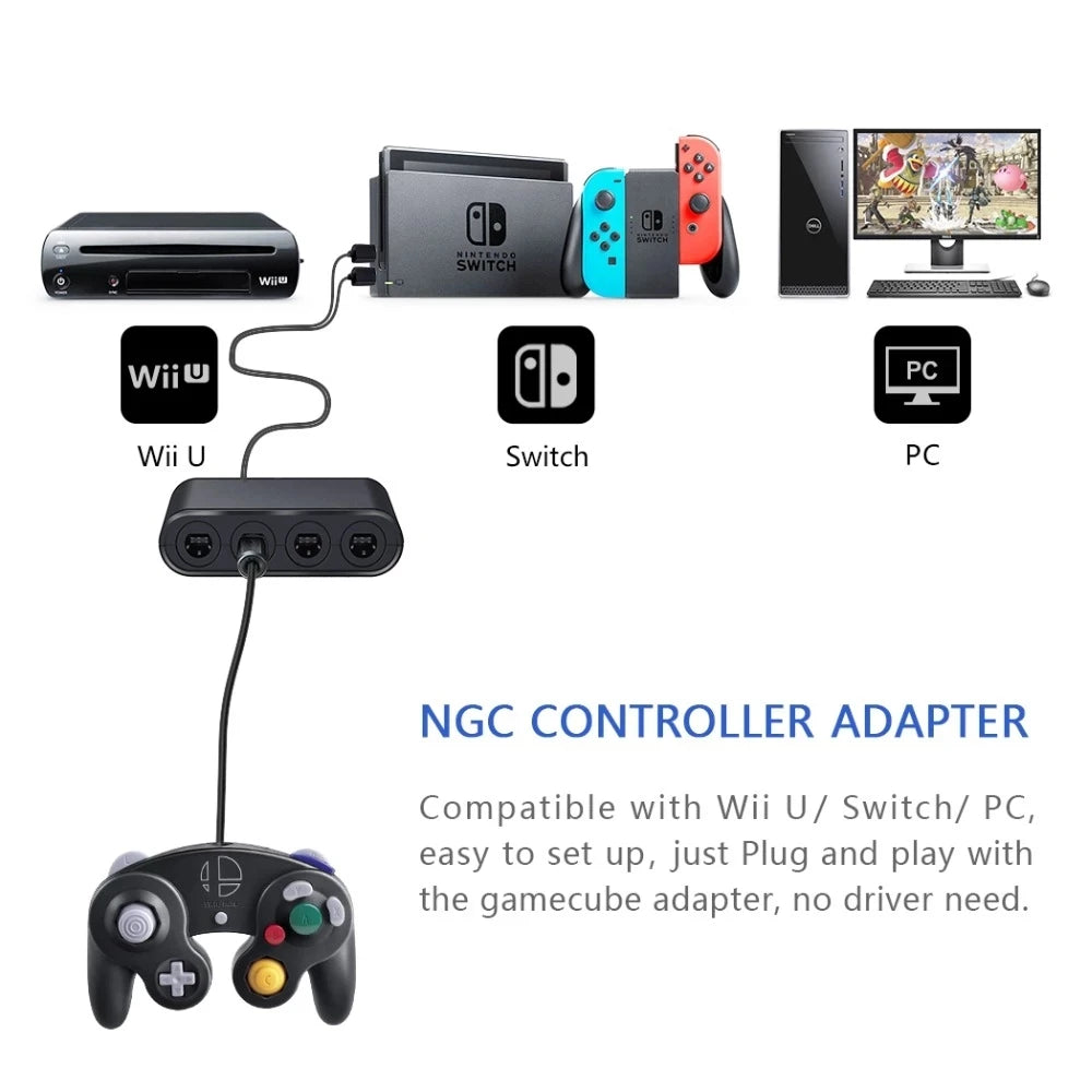 4-Port GameCube Controller Adapter – USB Converter for Nintendo Switch, Wii U, PC, and NGC – Star Fighting Game Support