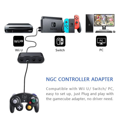 4-Port GameCube Controller Adapter – USB Converter for Nintendo Switch, Wii U, PC, and NGC – Star Fighting Game Support