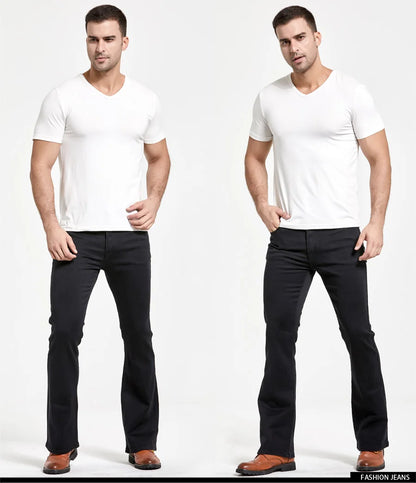 Men’s Bootcut Jeans — Slim Fit Stretch Denim Pants Slightly Flared Classic Designer Trousers Blue Black
