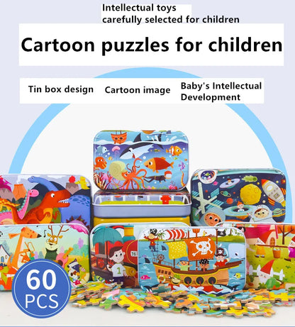 60PCS Wooden Puzzle Toys – Cartoon Vehicle & Animal Jigsaw for Kids’ Learning & Educational Play