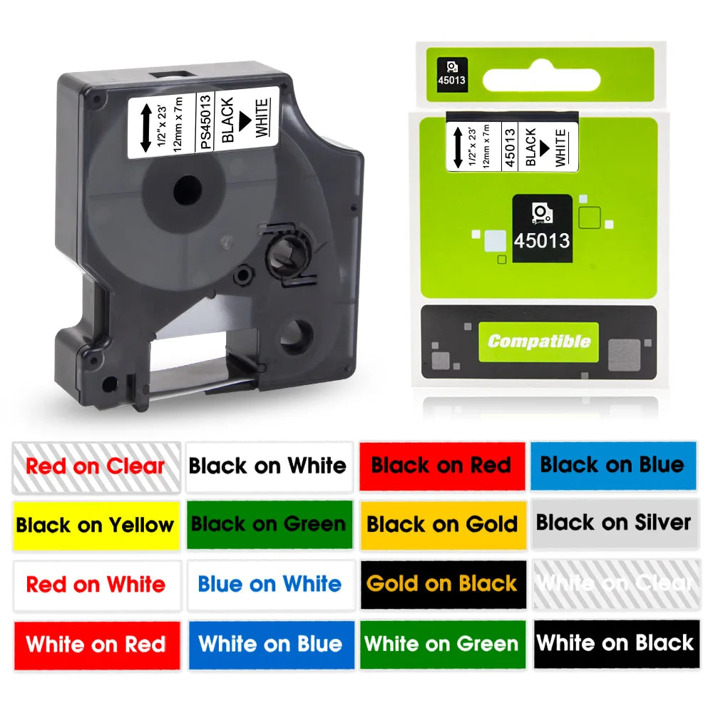 12mm Black on White Label Tape Cartridge Compatible with Dymo LabelManager 160 & 280