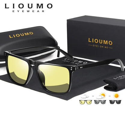 Brand Rivet Square Photochromic Sunglasses: Polarized Sun Glasses for Men & Women | Day Night Vision Anti-Glare | Zonnebril Heren