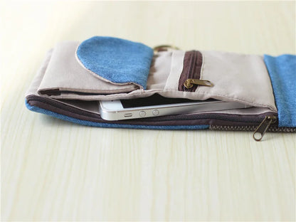 Handmade Three-Fold Fabric Wallet — Short Zipper Purse for Women & Men, Multi-Function Card & Key Holder for Teens