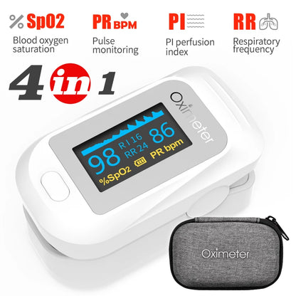 KIUZOU Finger Pulse Oximeter – SPO2, PR, PI, RR Blood Oxygen Saturation and Heart Rate Monitor with OLED Display