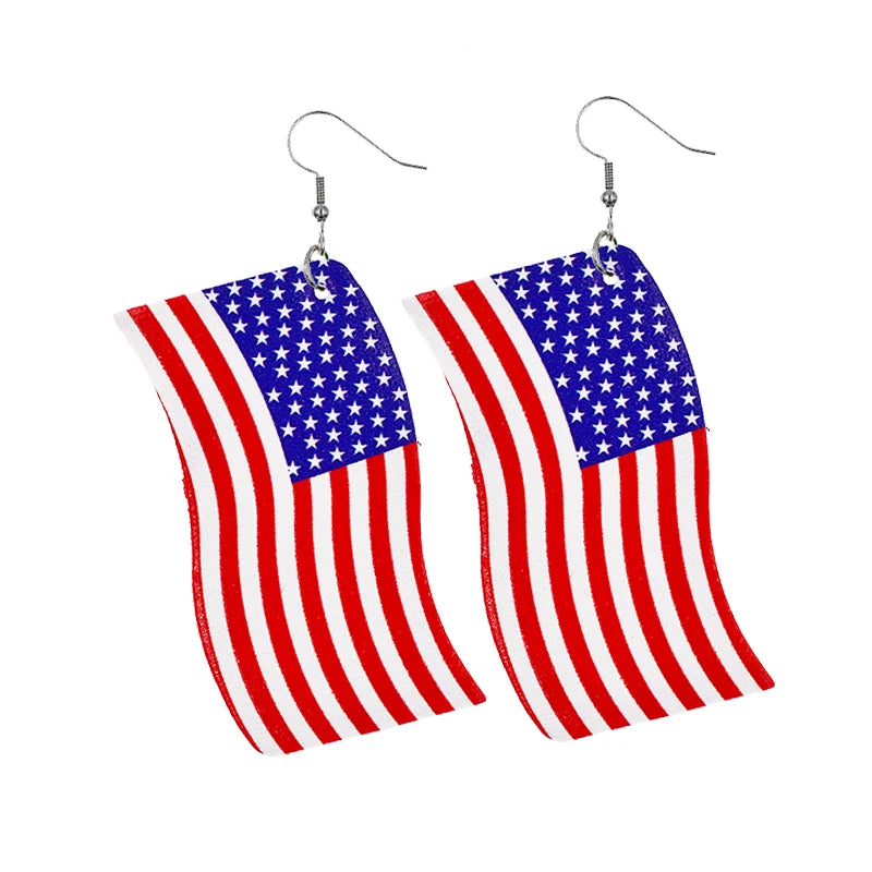 American Flag Leather Earrings - Star Stripe Teardrop Statement Jewelry for Independence Day & Patriotic Style