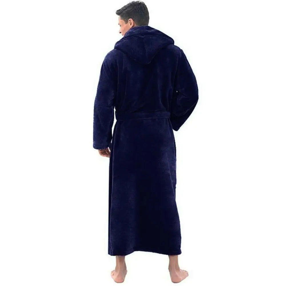 Men’s Winter Fleece Bathrobe – Soft Long Robe with Pockets, Warm Home Gown & Sleepwear