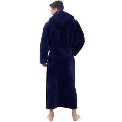Men’s Winter Fleece Bathrobe – Soft Long Robe with Pockets, Warm Home Gown & Sleepwear