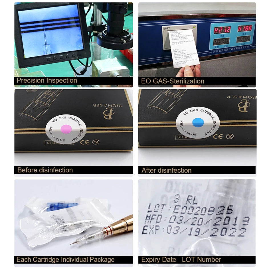 10PCS BIOMASER Disposable Tattoo Needles — Permanent Makeup Cartridges for Eyebrow & Lip, 1R/2R/3R/5R
