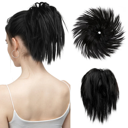 Synthetic Fake Hair Messy Bun Chignon – Elastic Scrunchy Curly Hairpiece, Flexible Band SARLA Synthetic Extension