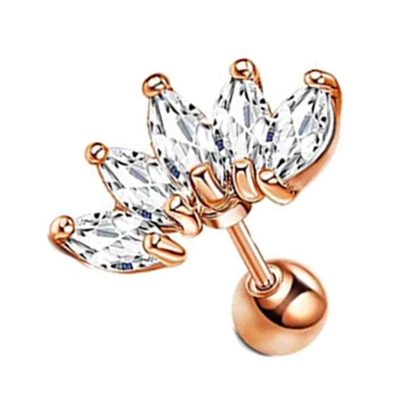 Crystal Flower Tragus Piercing Earring – 16G Cross Cartilage, Helix, Conch, Rook, Lobe & Labret Stud Jewelry