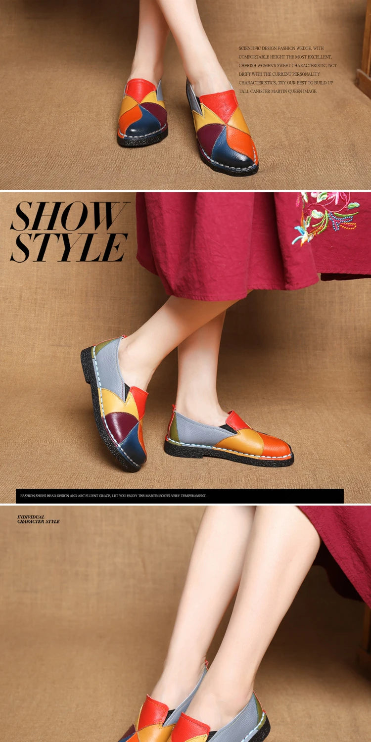 WOIZGIC Women’s Genuine Leather Loafers – Colorful Non-Slip Moccasin Flats Plus Size 42
