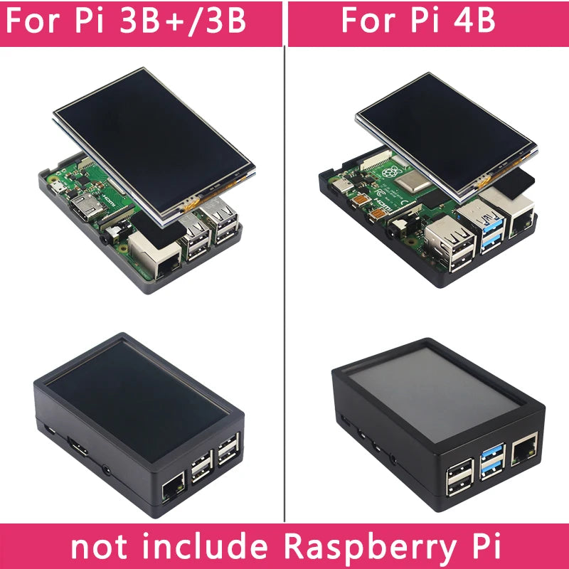 Raspberry Pi 3.5" Touch Screen LCD Display - 480×320 TFT with Optional Case & Cooling Fan for Pi 4B/3B+/3B