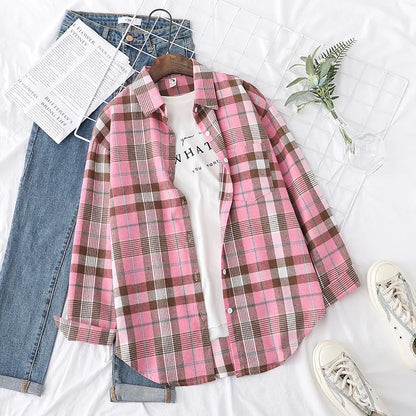 2025 Women’s Flannel Plaid Shirt – Casual Loose Cotton Long Sleeve Blouse, Designer Style Tops