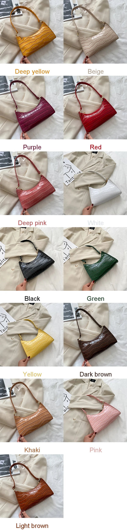 Fashion PU Leather Alligator Pattern Bag for Women – Small Armpit Handbag, Underarm Messenger Purse