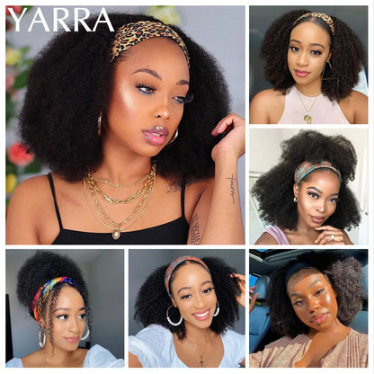 Afro Kinky Curly Headband Wig for Black Women – 180% Density Brazilian Remy Full Machine Made Human Hair Wig (YARRA)
