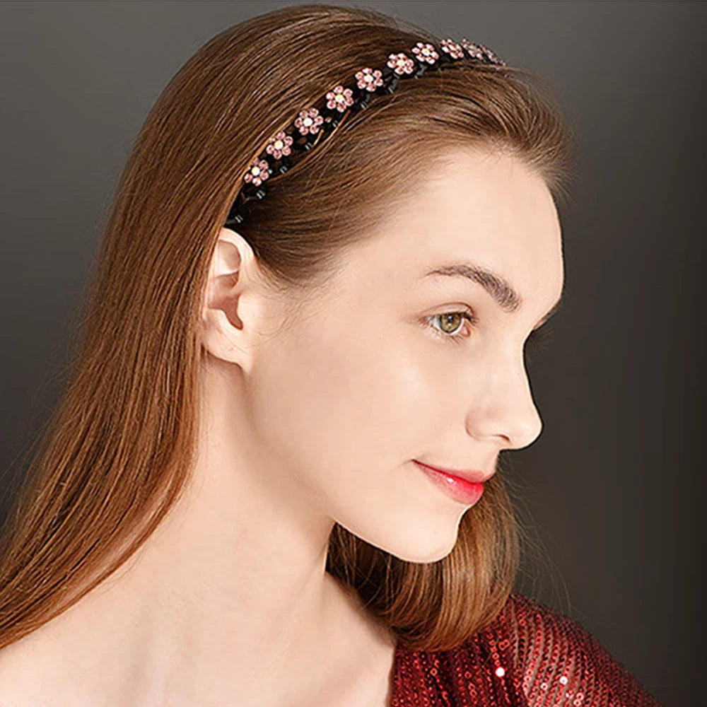 Rhinestone Pearl Flower Hairband - Non-Slip Elastic Headband for Women & Girls