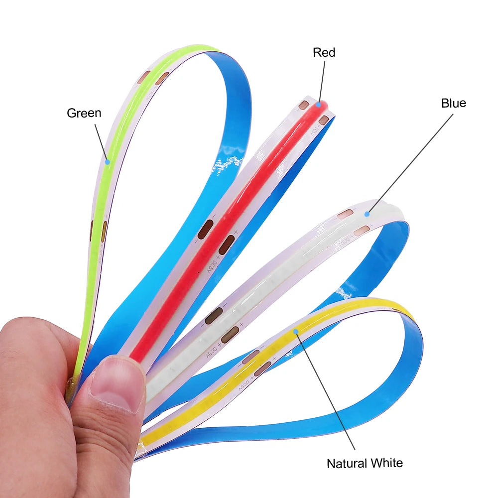 DC 5V USB LED COB Strip Light – High Density 320LED Flexible Tape Lighting in Warm White, Natural White, Red, Blue & Green for Home Decor