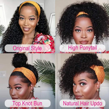 Headband Wig Human Hair - Kinky Curly MYLOCKME No Glue, Full Machine Made Brazilian Remy Hair for Women, 180% Density