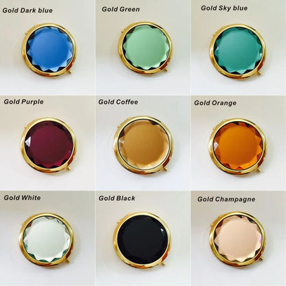 Luxury Crystal Folding Makeup Mirror - Portable Round Gold & Silver Pocket Compact Mirror, Personalized Beauty Gift
