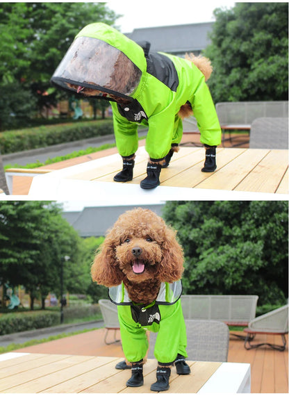 Waterproof Dog Raincoat – Dog Face Jumpsuit, Water-Resistant Jacket for Dogs, Pet Coat for All Weather