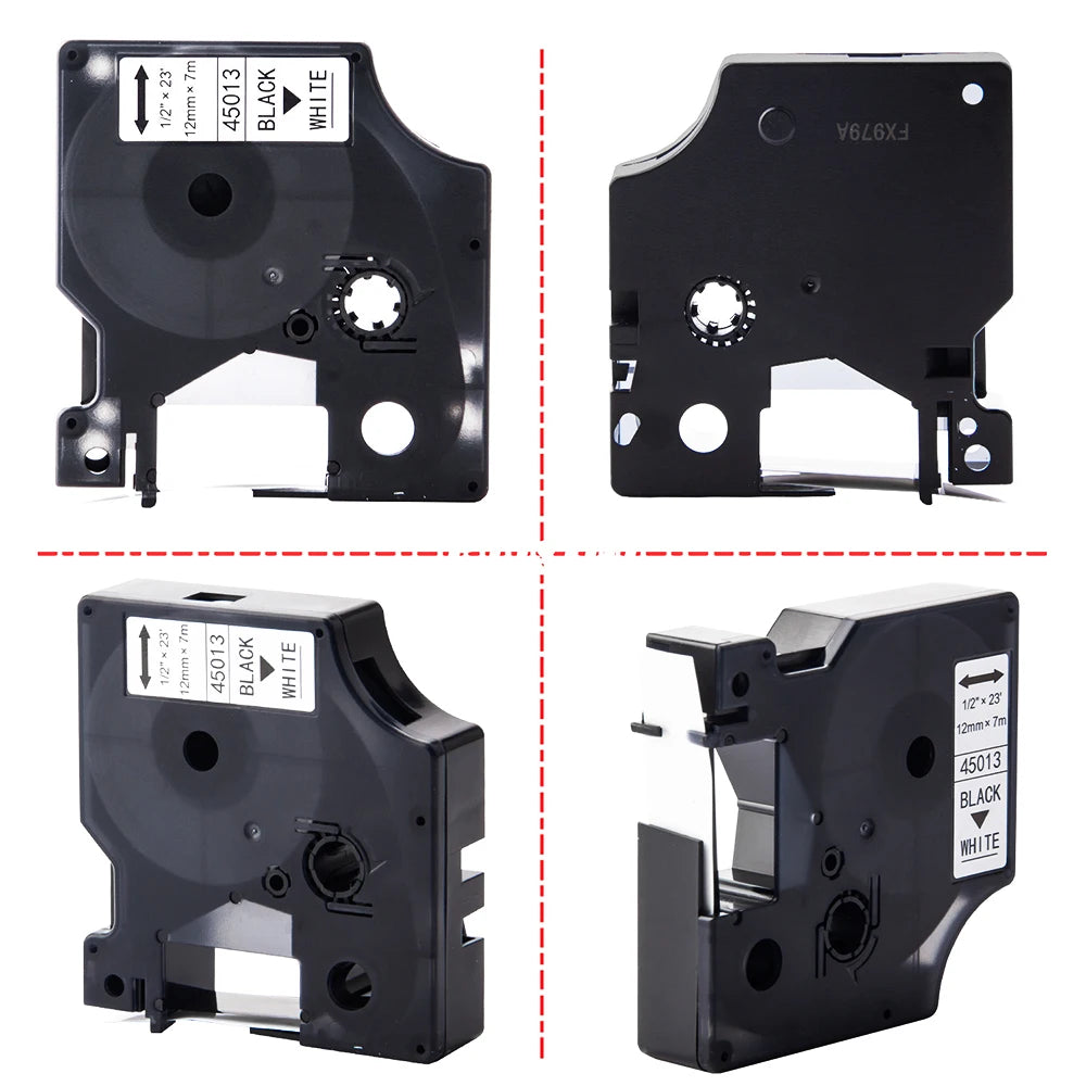 12mm Black on White Label Tape Cartridge Compatible with Dymo LabelManager 160 & 280