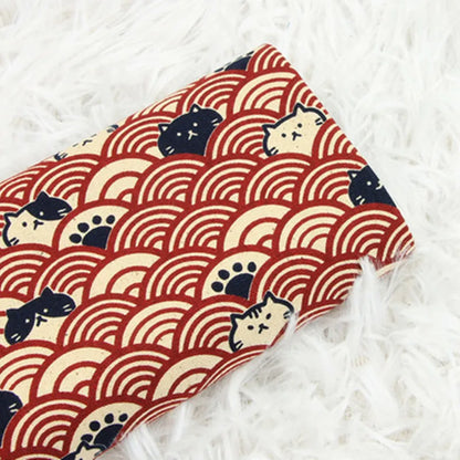 Half Yard Thick Cotton Fabric — Soft Breeze Cat Curve Print, 100% Cotton DIY Bag & Craft Material CR-389