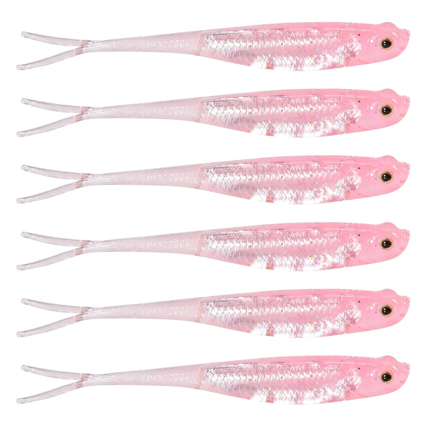Dr.Fish 5/6pcs Soft Fishing Lures — Saltwater Silicone Fork Tail Drop Shot Baits for Bass, Trout, Pike, Walleye, Weedless
