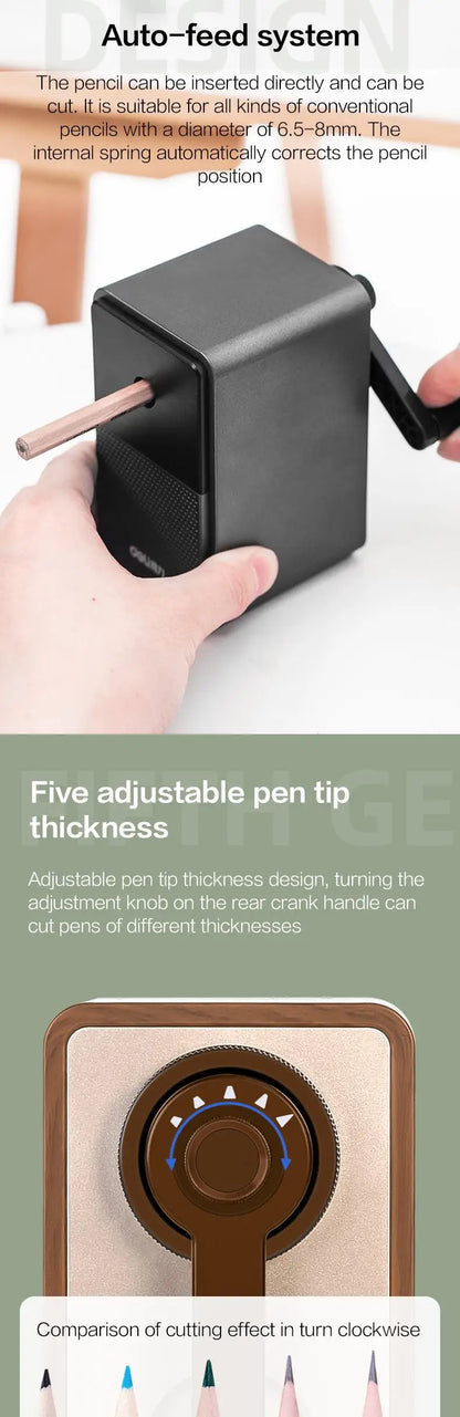 DELI Adjustable Pencil Sharpener — Hand Crank Table Sharpener with Long-Lasting Blade