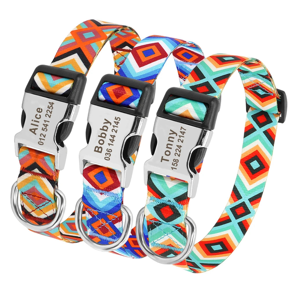 Adjustable Nylon Dog & Cat Collar – Personalized ID Collar with Engraved Name Buckle, Anti-Lost for Small, Medium & Large Pets