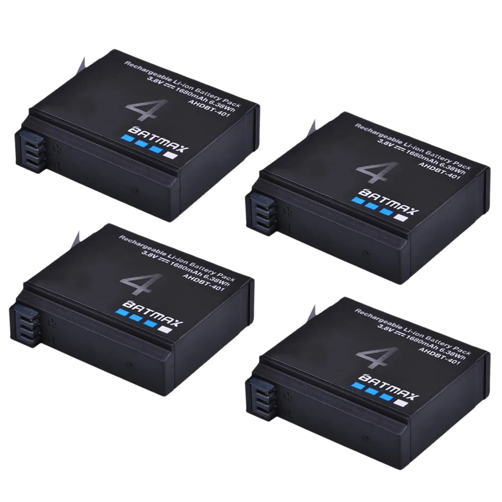 Batmax 1680mAh GoPro HERO4 Replacement Battery with 3-Slot LED USB Charger for AHDBT-401 Action Camera Accessories