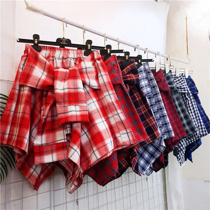 TOTRUST Women’s Fashion Asymmetrical Summer Plaid Mini Skirt – Casual College Style Fake Shirt Design